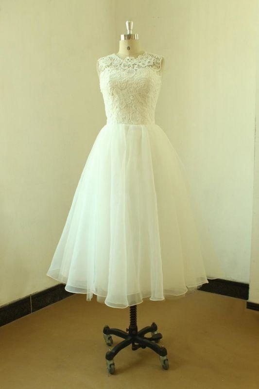 Bridelily Elegent Lace Tulle A-line Mini Wedding Dress - wedding dresses