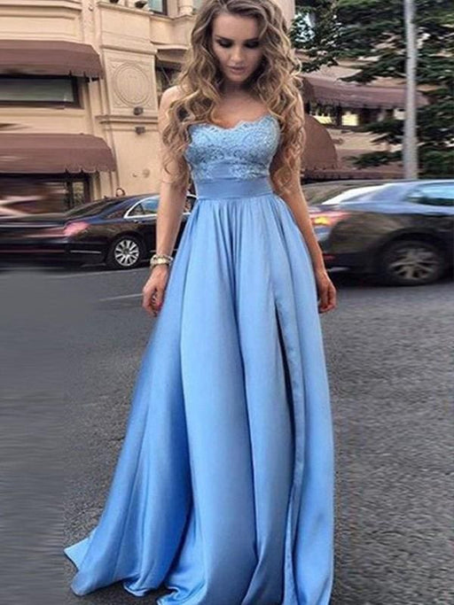 Bridelily Empire Sleeveless Sweetheart Floor-Length Lace Satin Dresses - Prom Dresses