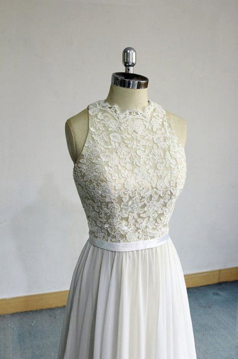 Bridelily Eye-catching Lace Chiffon A-line Wedding Dress - wedding dresses