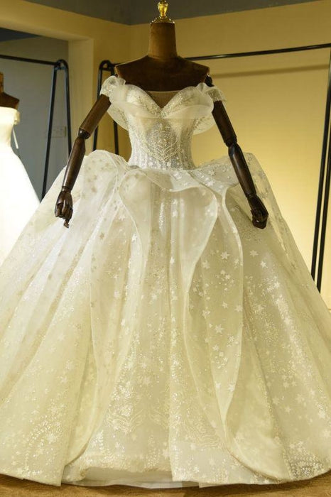 Bridelily Eye-catching Lace-up Tulle Ball Gown Wedding Dress - wedding dresses