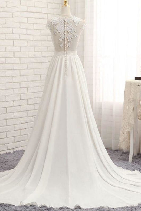 Bridelily Front Slit Appliques Chiffon A-line Wedding Dress - wedding dresses