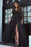 Bridelily Glamorous Black Long-Sleeve Lace Slit Evening Dress - Prom Dresses
