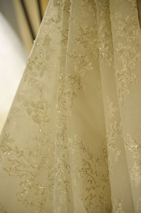 Bridelily Glorious Short Sleeve Lace Tulle Wedding Dress - wedding dresses
