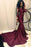 Bridelily Gold Appliques Burgundy Mermaid Evening Dress High Neck Long Sleeves 2019 Prom Dresses qq0103 - Prom Dresses