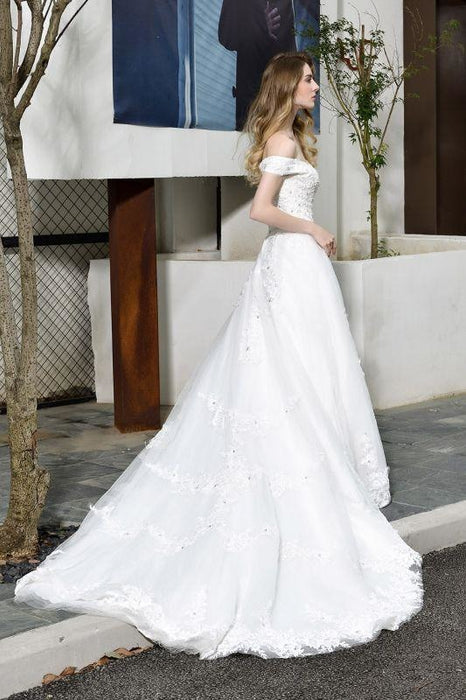 Bridelily Gorgeous A-Line Lace Off Shoulder Wedding Dress - wedding dresses