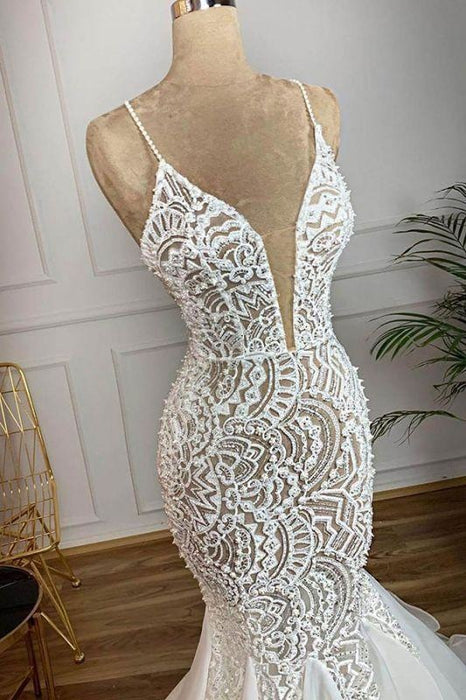 Bridelily Gorgeous Beaded Lace Organza Mermaid Wedding Dress - wedding dresses