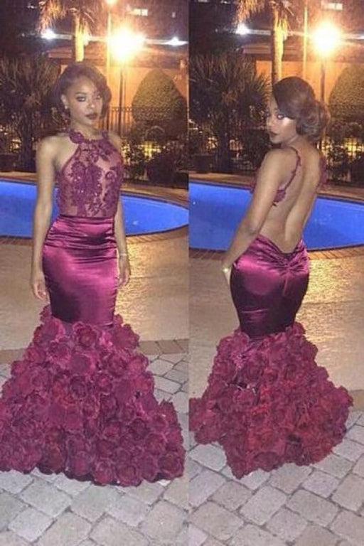 Bridelily Gorgeous Halter Taffeta 2019 Evening Dress Mermaid Flowers On Sale BK0 - Prom Dresses