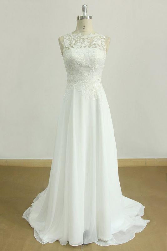 Bridelily Graceful Appiques Chiffon A-line Wedding Dress - wedding dresses