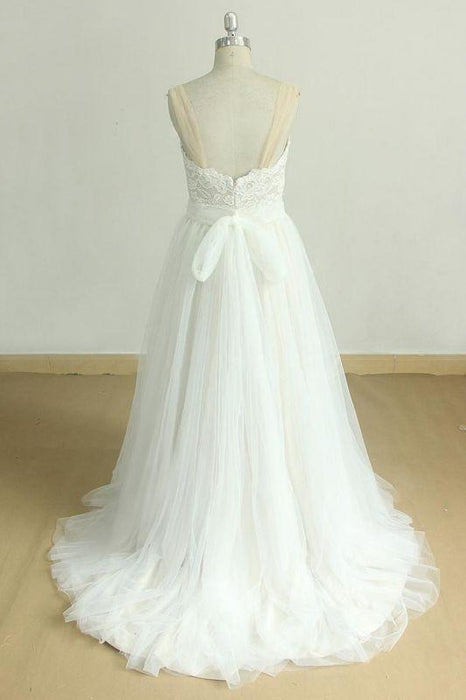 Bridelily Graceful Illusion Lace Tulle A-line Wedding Dress - wedding dresses