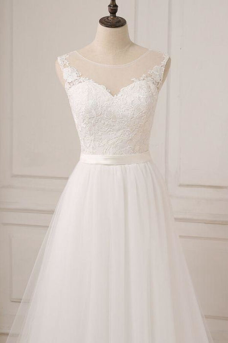 Bridelily Graceful Lace Tulle A-line Wedding Dress - wedding dresses