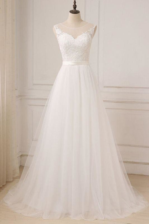 Bridelily Graceful Lace Tulle A-line Wedding Dress - wedding dresses