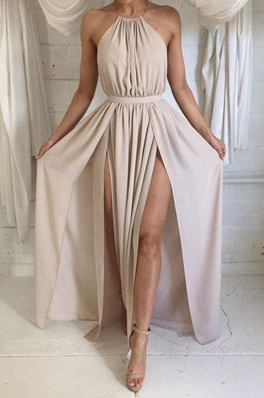 Bridelily Halter Front Spilt Backless Evening Gowns Sexy 2019 Summer Party Dresses - Prom Dresses