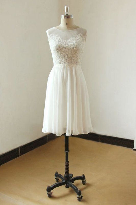 Bridelily Illusion Lace Chiffon A-line Mini Wedding Dress - wedding dresses