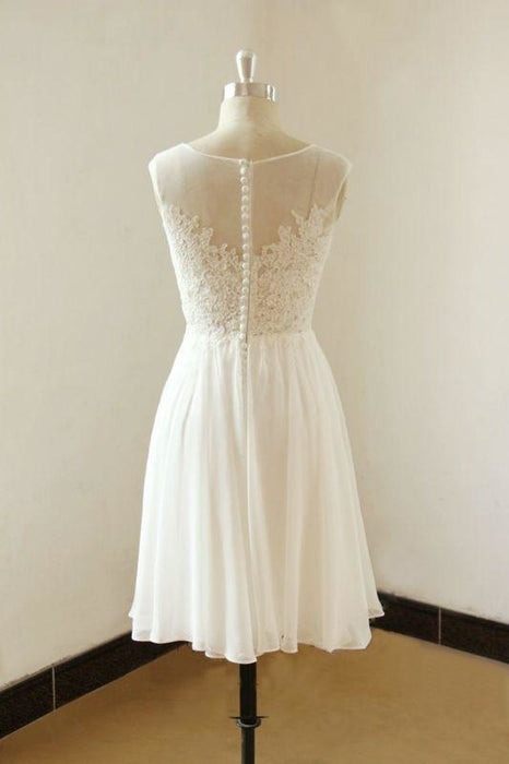 Bridelily Illusion Lace Chiffon A-line Mini Wedding Dress - wedding dresses