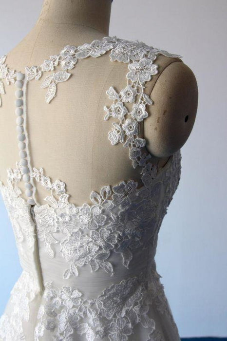 Bridelily Illusion Lace Tulle A-Line Mini Wedding Dress - wedding dresses