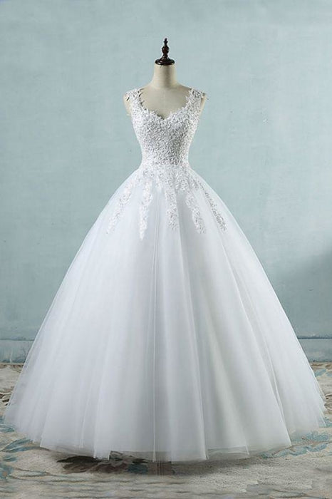 Bridelily Lace-up Appliques Tulle A-line Wedding Dress - wedding dresses