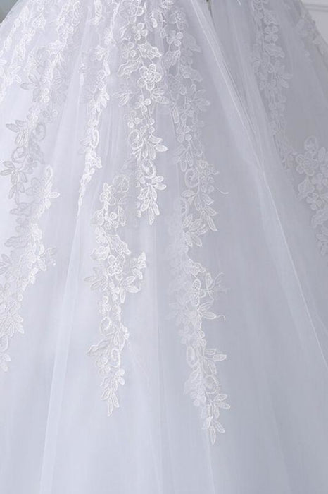 Bridelily Lace-up Off Shoulder Appliques Tulle Wedding Dress - wedding dresses