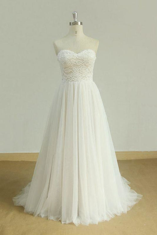 Bridelily Lace-up Strapless Tulle A-line Wedding Dress - wedding dresses