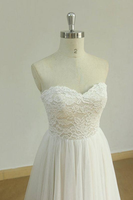Bridelily Lace-up Strapless Tulle A-line Wedding Dress - wedding dresses