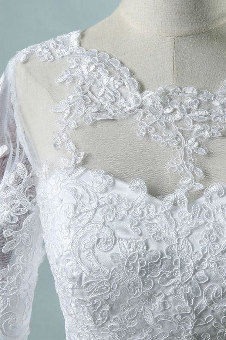 Bridelily Long Sleeve Appliques Tulle A-line Wedding Dress - wedding dresses