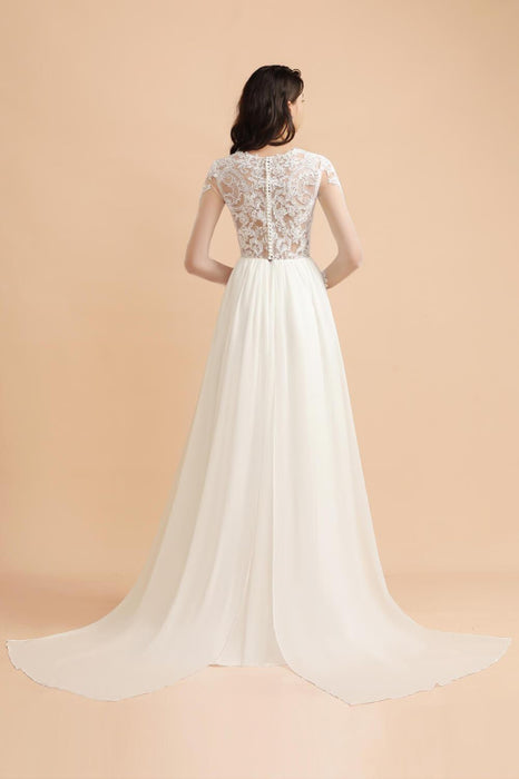 Boho Long Sleeve Lace Wedding Dress | Romantic A-Line Bridal Gown - Bridelily Boho Long Sleeve Lace Wedding Dress | Romantic A-Line Bridal Gown - Bridelily