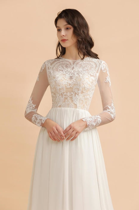 Bridelily Long Sleeve Lace Floor Length Boho Wedding Dresses - wedding dresses