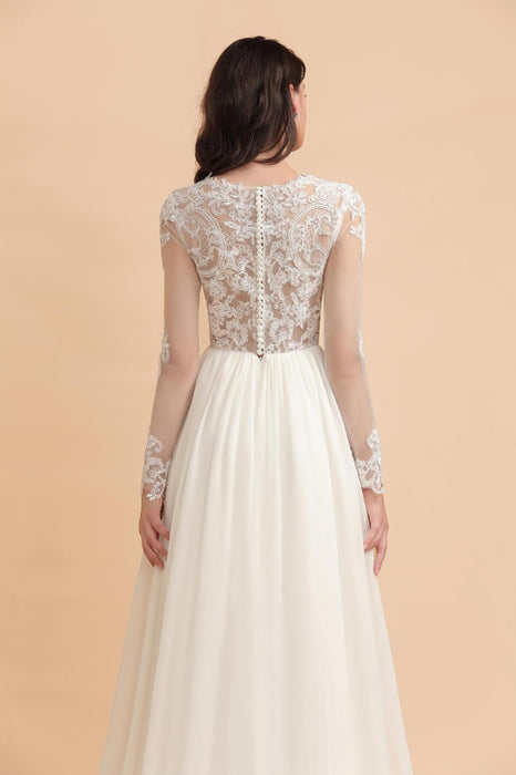 Boho Long Sleeve Lace Wedding Dress | Romantic A-Line Bridal Gown - Bridelily Boho Long Sleeve Lace Wedding Dress | Romantic A-Line Bridal Gown - Bridelily