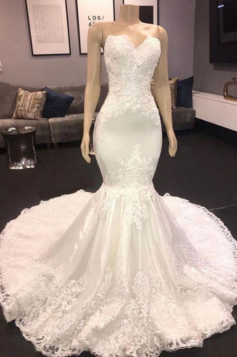 Bridelily Luxury Sweetheart Appliques Mermaid Wedding Dress - wedding dresses
