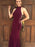 Bridelily Mermaid Halter Sleeveless Floor-Length Satin With Ruched Dresses - Prom Dresses