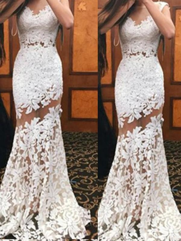 Bridelily Mermaid Lace Scoop Sleeveless Sweep/Brush Train With Dresses - Prom Dresses