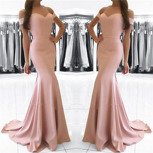 Bridelily Mermaid Pink Off The Shoulder Formal Dress Simpe Elegant Long Evening Dress 2019 FB0082 - Prom Dresses