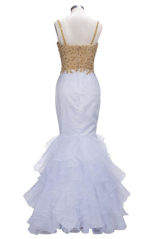 Bridelily Mermaid Spaghetti Sweetheart Long Tulle Prom Dresses with Crystals - Prom Dresses