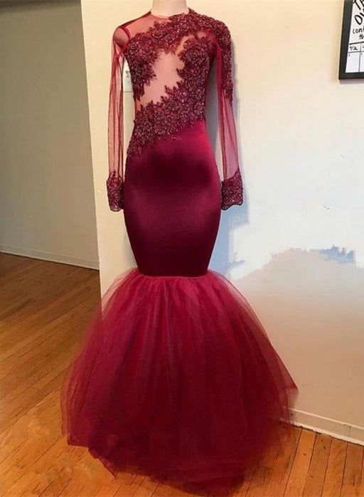 Bridelily Modest Lace Appliques Long Sleeve Prom Dress | Mermaid Prom Dress RM0 BA9195 - Prom Dresses