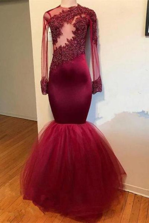 Bridelily Modest Lace Appliques Long Sleeve Prom Dress | Mermaid Prom Dress RM0 BA9195 - Prom Dresses