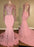 Bridelily Pink Long-Sleeves Backless Beaded Mermaid Shiny Prom Dresses - Prom Dresses