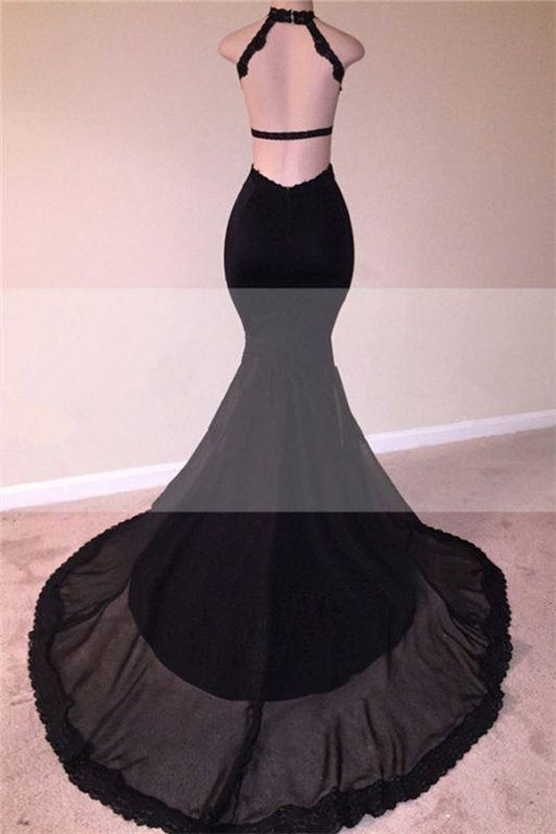 Bridelily Pretty Black Open Back Lace Prom Dresses | 2019 Sleeveless Pretty Tulle Cheap Evening Gown - Prom Dresses