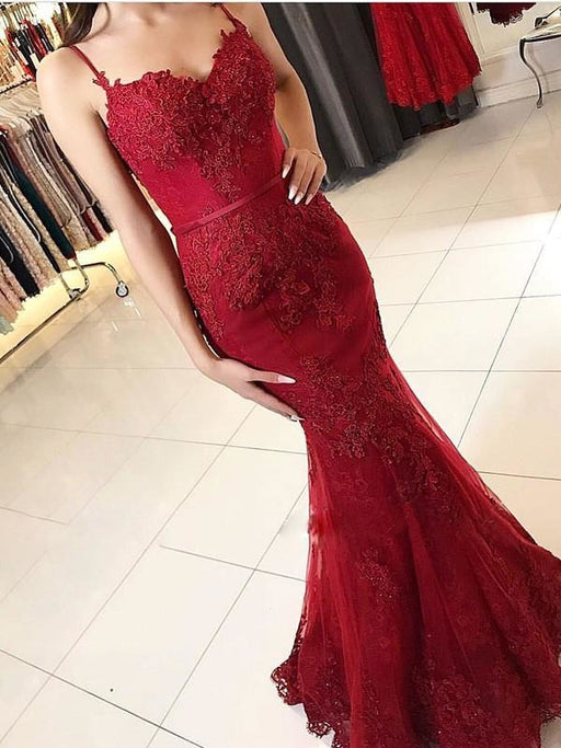Bridelily Red Lace Appliques Prom Dress | 2020 Mermaid Formal Dress - Prom Dresses