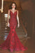Bridelily Red Sexy Crystal Mermaid Evening Dress Vintage Spaghetti Strap Tulle Long Formal Occasion Dress - Prom Dresses