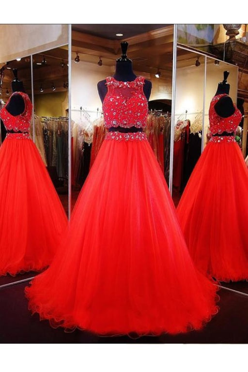 Bridelily Red Two-Pieces Prom Dresses 2019 Crop Top Ball Gown Gorgeous Pageant Dresses - Prom Dresses