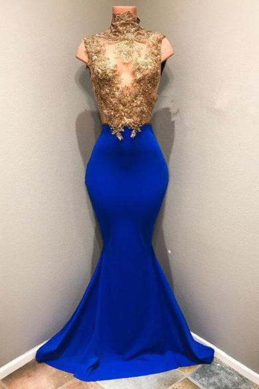 Bridelily Royal-blue 2019 Prom Dress 2019 Lace Appliques Evening Dress RM0 - Prom Dresses