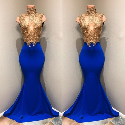 Bridelily Royal-blue 2019 Prom Dress 2019 Lace Appliques Evening Dress RM0 - Prom Dresses
