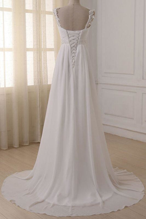 Bridelily Ruffle V-neck Empire Chiffon A-line Wedding Dress - wedding dresses