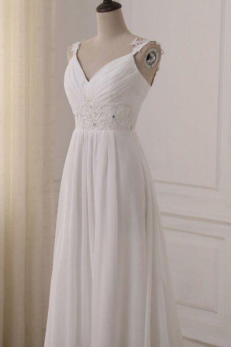 Bridelily Ruffle V-neck Empire Chiffon A-line Wedding Dress - wedding dresses