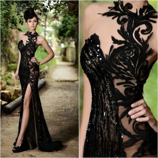 Bridelily Sexy Black Prom Dress| 2019 Mermaid Evening Dress With Slit - Prom Dresses