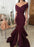 Bridelily Sexy Burgundy Mermaid Prom Dresses Off-the-Shoulder Side Slit Evening Dresses - Prom Dresses