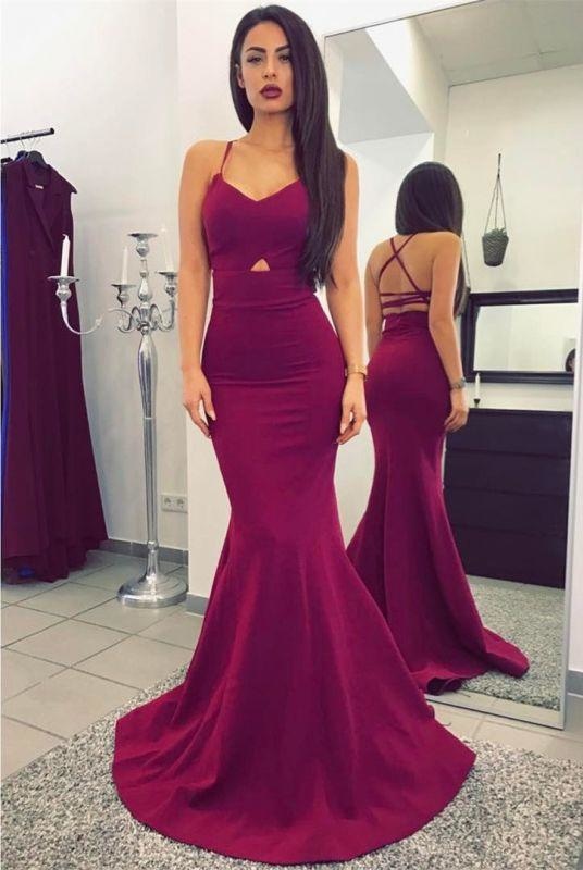 Bridelily Sexy Mermaid Prom Dresses Criss Cross Straps Long Evening Dresses Sweep Train - Prom Dresses