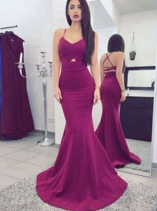 Bridelily Sexy Mermaid Prom Dresses Criss Cross Straps Long Evening Dresses Sweep Train - Prom Dresses