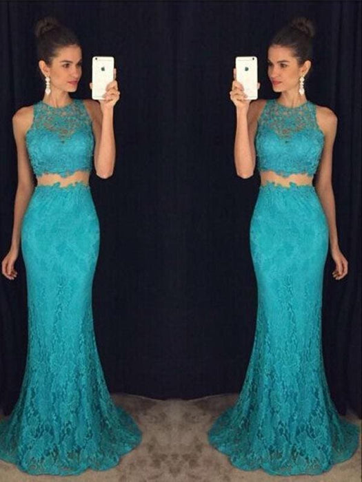 Bridelily Sheath Lace Scoop Sleeveless Floor-Length With Lace Dresses - Prom Dresses
