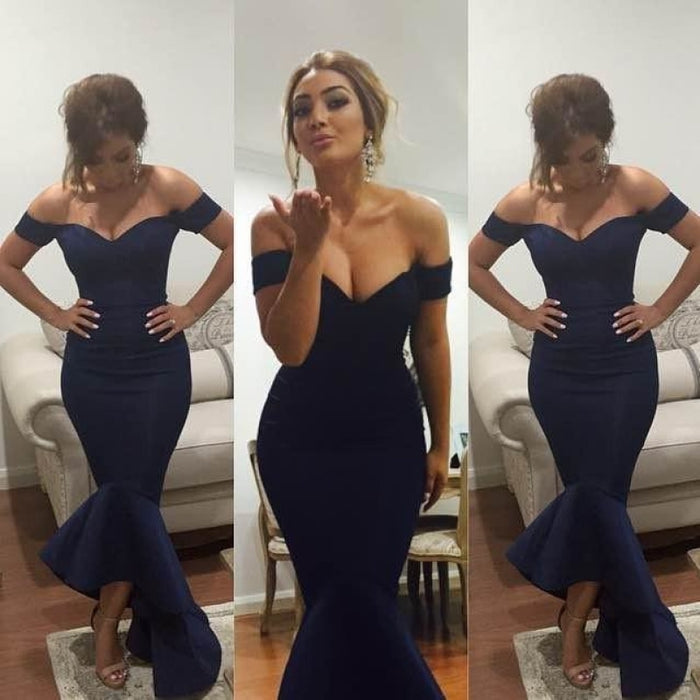 Bridelily Simple Off Shoulder Mermaid Long Formal Occasion Dress Sexy Cheap Trumpet Plus Size Evening Dress - Prom Dresses