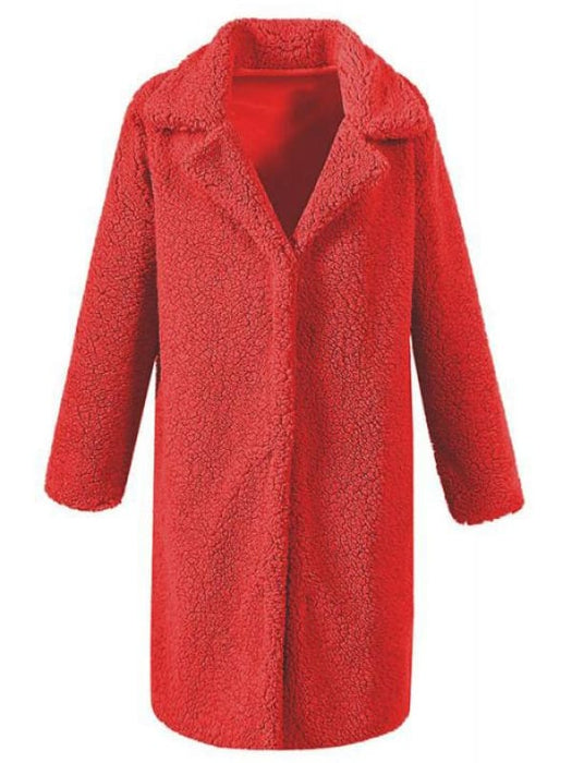 BrideLily Solid Colored Long Sleeve Faux Fur Coats - Red / M - womens furs & leathers